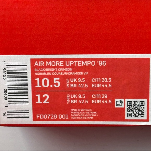 Nike Air More Uptempo Electric Black Red Men’s Shoes Retro New - Picture 13 of 14